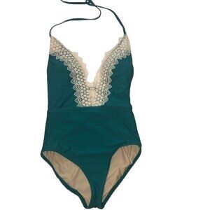 Sea Angel Size Small Swimsuit One Piece Green Teal Crochet Trim NEW Beach Boho